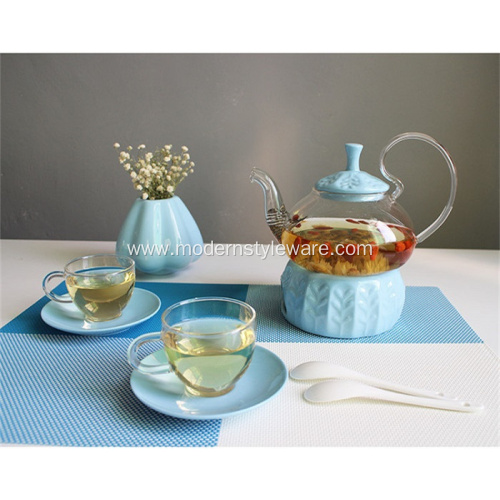 Large Tea Glass Teapot with Glass cups